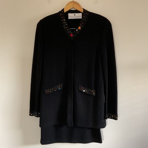 Steve Fabrikant Signature Santana Knit Beaded Bejeweled 2 Pc Skirt Suit S Wool - Picture 1 of 12